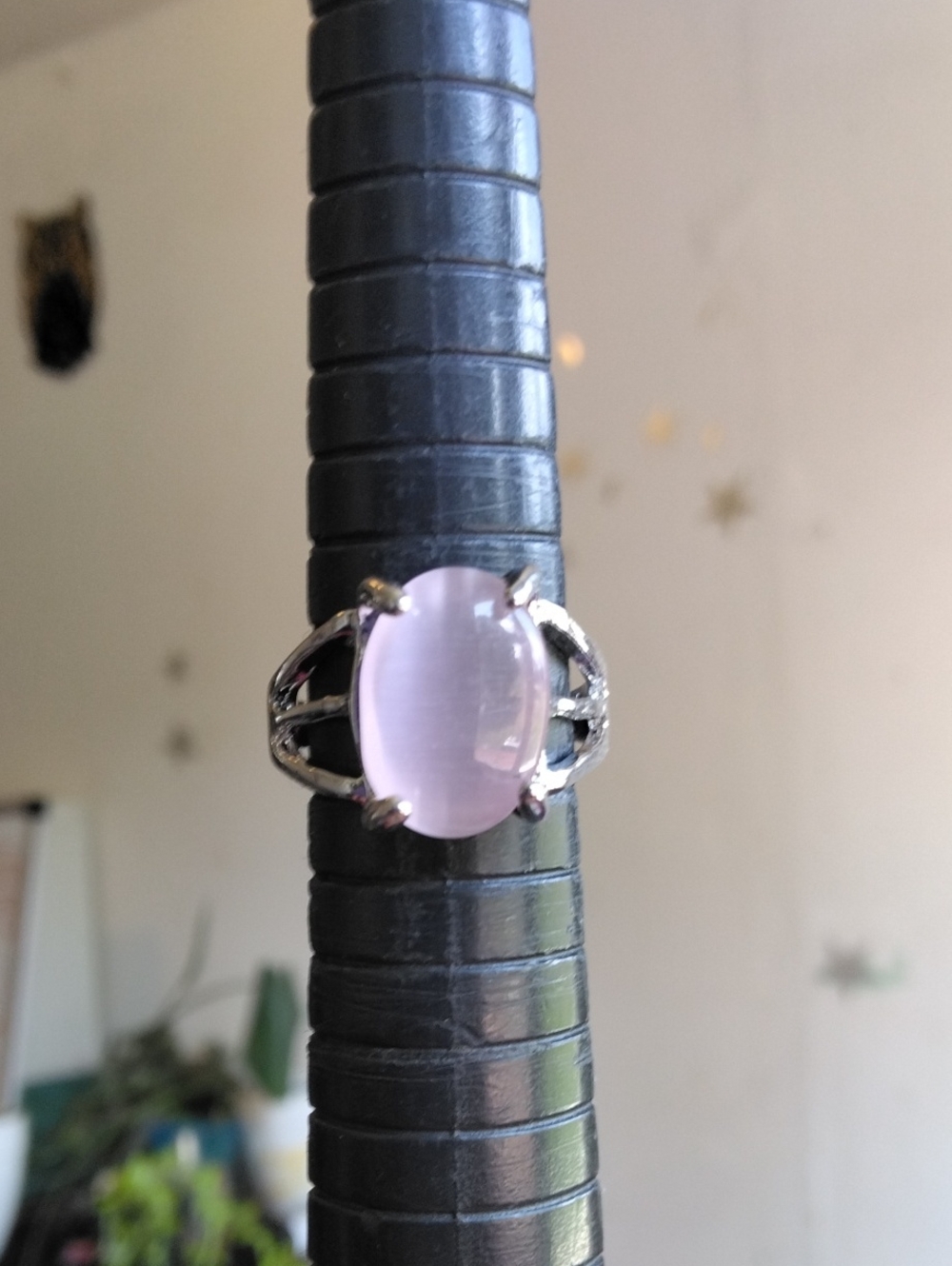 Pink Cats Eye Silver Tone Ring